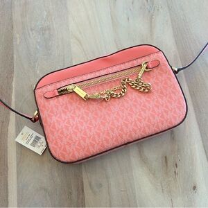 NEW Michael Kors Jet Set East West MK logo Crossbody Chain Bag In Grapefruit
